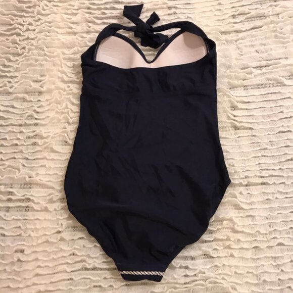 MERONA one piece swimsuit navy blue nautical stripe rope halter beach small - Picture 6 of 8